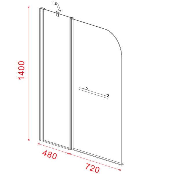 Διαχωριστικό δίπτυχο μπανιέρας 120x140 με λαβή πετσετοκρεμάστρα, AXIS Clear Chrome - Image 2