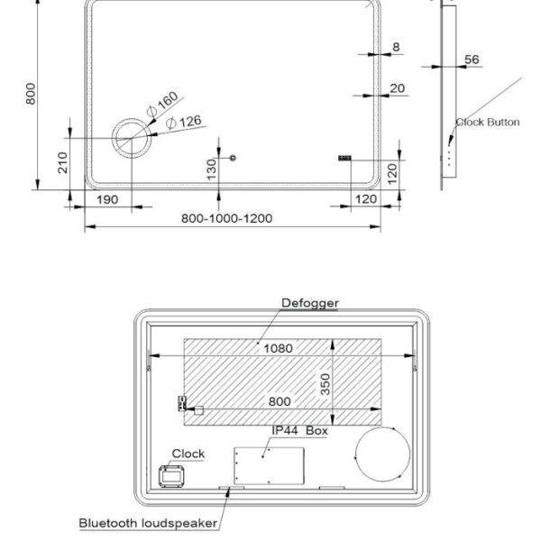 Καθρέπτης Μπάνιου CULM 100x80 με σύνδεση Bluetooth για Μουσική Luminor - Image 2