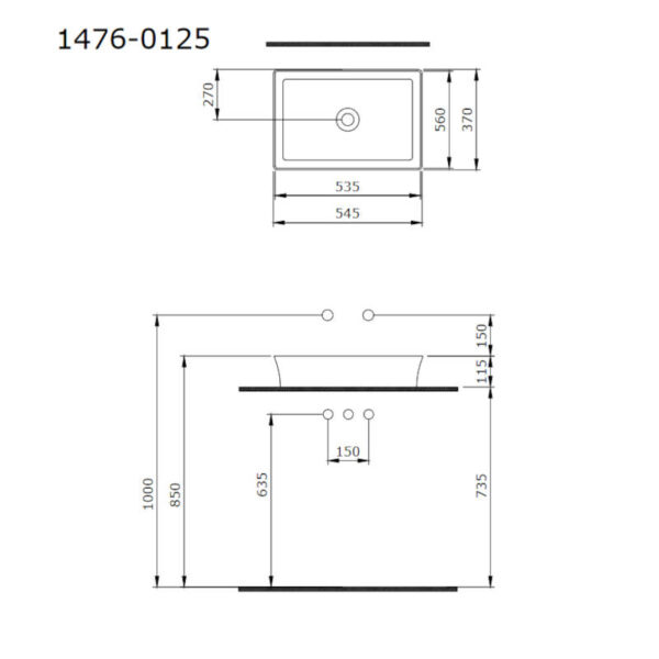 Νιπτήρας παραλληλόγραμμος 56x38cm Sottile Slim Line Matt Black - Image 2