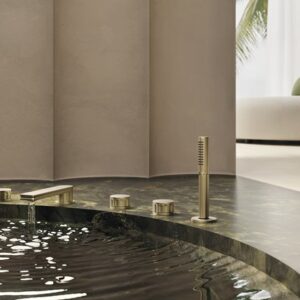 5-hole complete set of deck-mounted mixer Ionika PVD Brushed pale gold