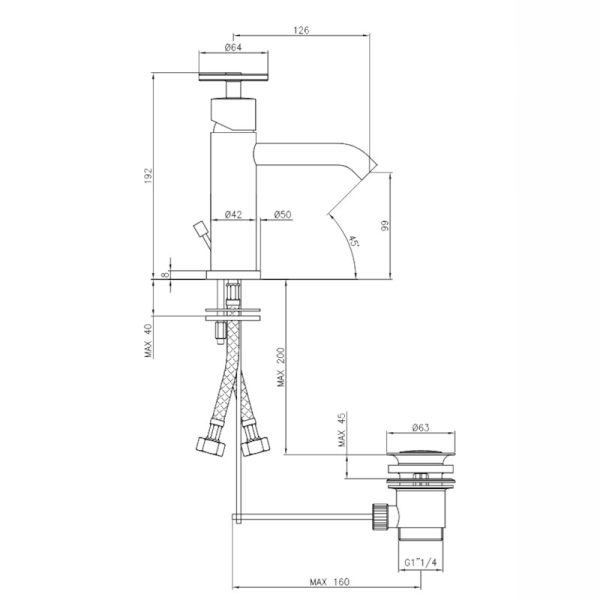 Single lever basin mixer with pop up waste Chrome Sombrero - Image 8