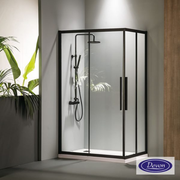 Καμπίνα ντουζιέρας Γωνιακής Εισόδου Corner Entry 110x90, Devon Clean Glass Black Matt