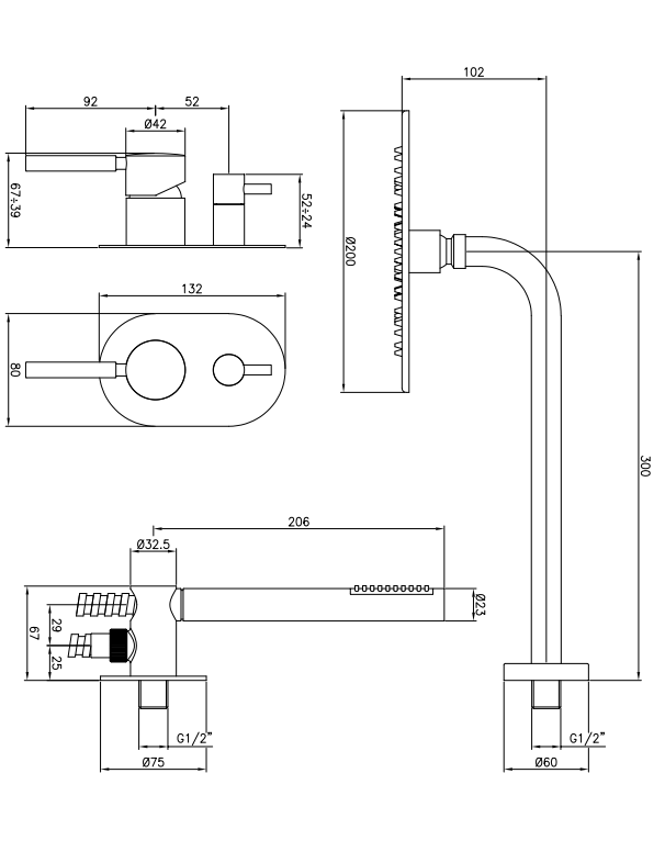 Forma Chrome Built-in Shower Set with Diverter - Image 2