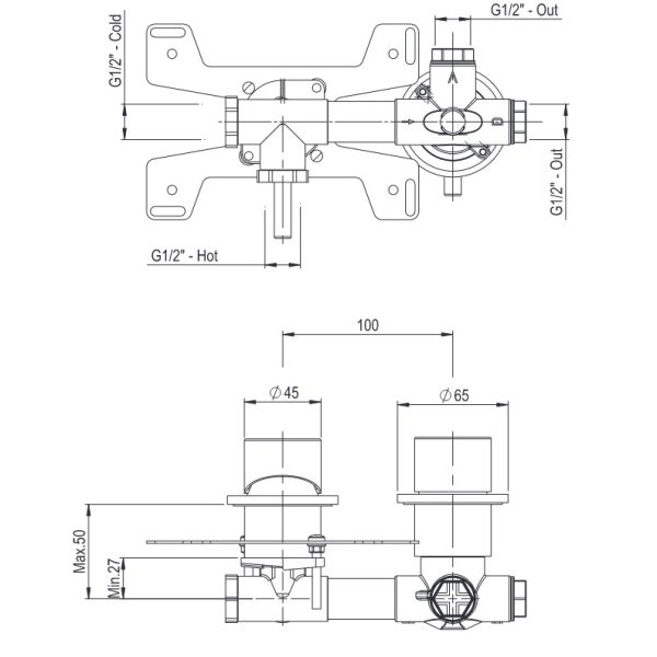 2-way built-in mixer CAVE Brushed Inox 316 - Image 4