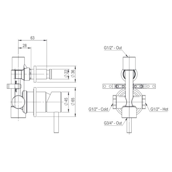 CAVE Brushed Inox 316L Two-Outlet Built-In Mixer - Image 4
