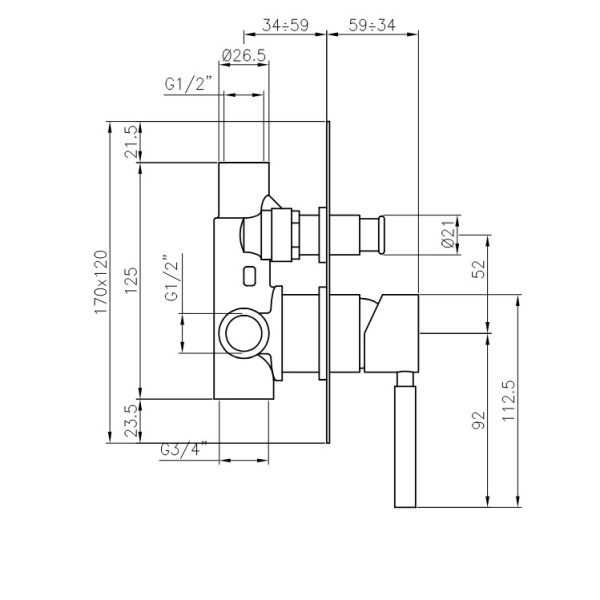 Built-in shower mixer with diverter rectangular plate Forma Chrome - Image 2