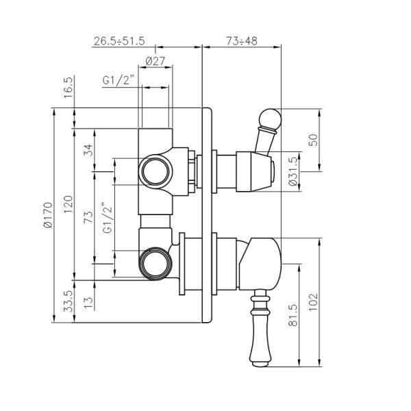 Built-in shower mixer with diverter three outlets Chrome Dali - Image 3