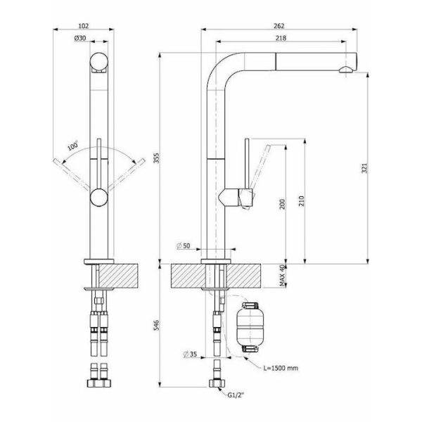 Μπαταρία Κουζίνας LINE Ψηλή Chrome - Image 2