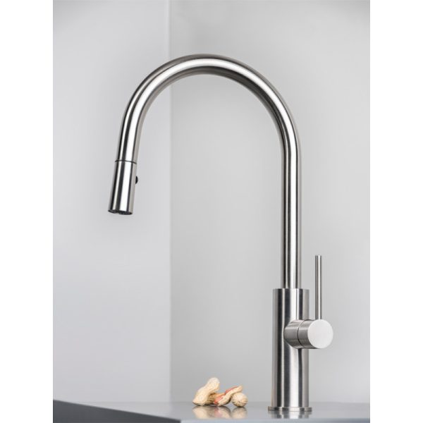 Μπαταρία Κουζίνας Στρογγυλή Brushed Inox
