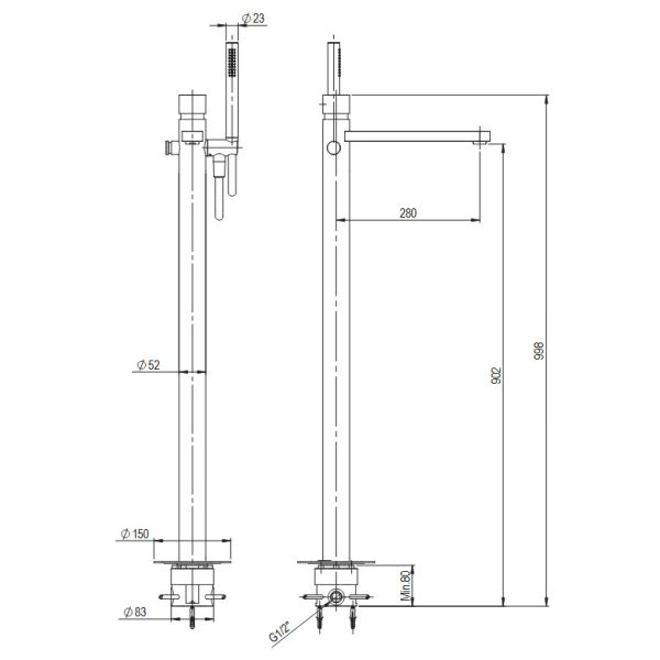 Μπαταρία Λουτρού Επιδαπέδια Axis Brushed Inox 316L - Image 4