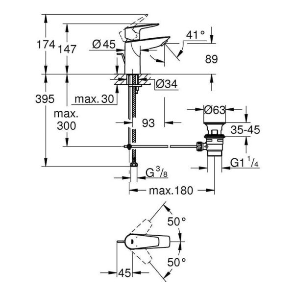 Μπαταρία Νιπτήρος Bauedge Chrome Grohe - Image 2
