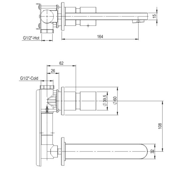 Built-in Basin Mixer Axis Brushed Inox 316L - Image 4