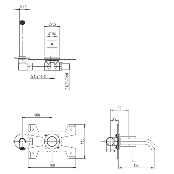 Built-in Basin Mixer (short) Marley Brushed Inox 316L - Image 2