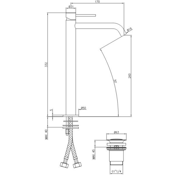Single lever high basin mixer with click-clack outlet New Moda Chrome - Image 4