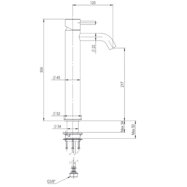 Μπαταρία Νιπτήρος Ψηλή CAVE Inox316 Brushed Inox - Image 4