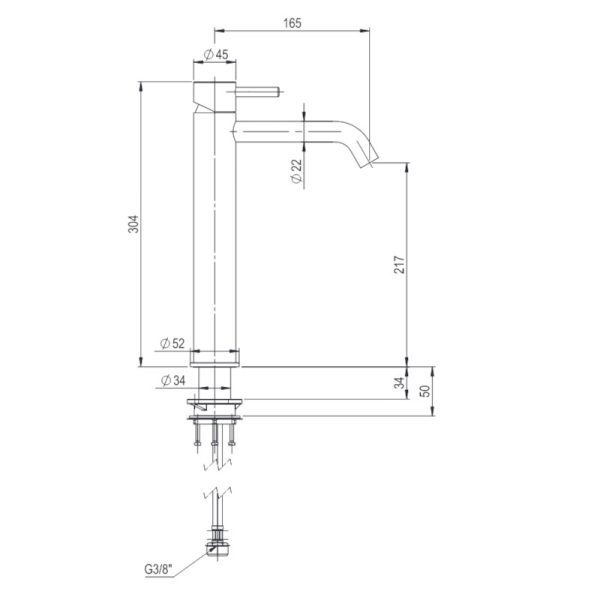 Μπαταρία Νιπτήρος Ψηλή(με μακρύ στόμιο) CAVE Inox316 Brushed Inox - Image 3