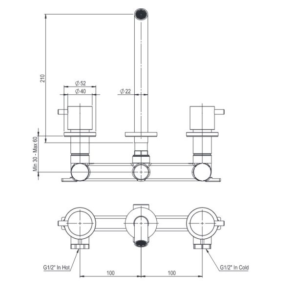 3-hole built-in washbasin mixer(long spout) CAVE inox316 Brushed Inox - Image 4