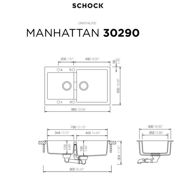 Manhattan Granite Kitchen Sink 86x50 Cristalite Concrete Granite SCHOCK - Image 2