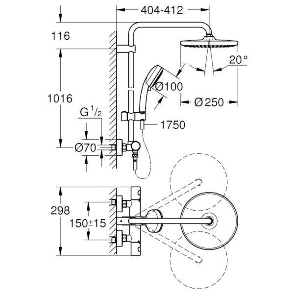 Σετ Στηλή Ντουζ  Chrome Tempesta Cosmopolitan System 250 - Image 2