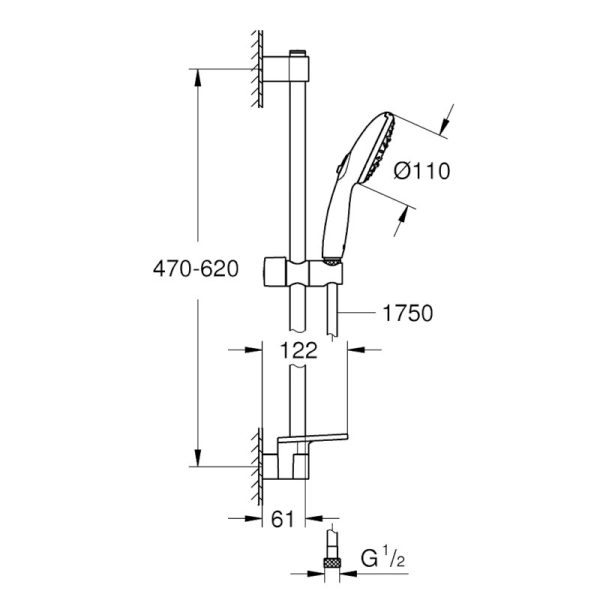 Σετ βέργα στήριξης με ντουζάκι TEMPESTA 110 Chrome Grohe - Image 2