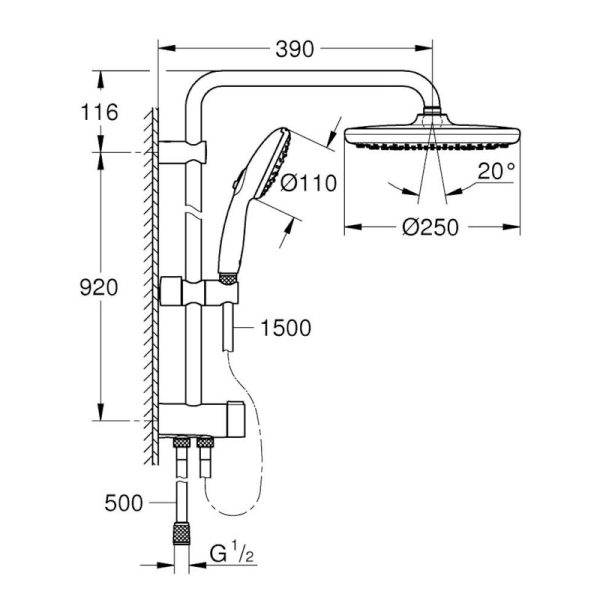 Shower column (with hand shower) TEMPESTA SYSTEM 250 Chrome Grohe - Image 2