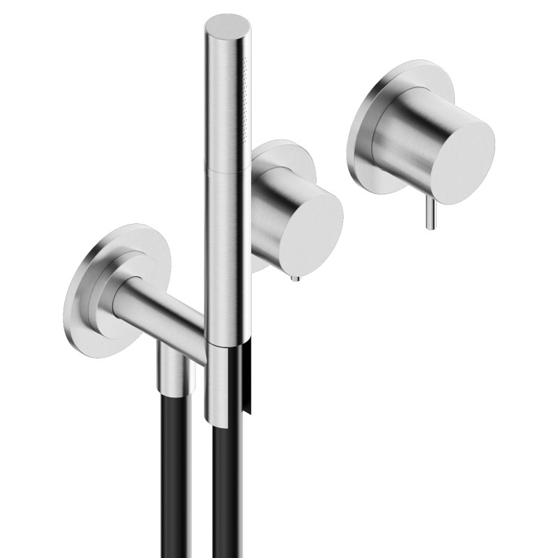 Shower set with two outlets and hand shower Brushed Inox 316L ENIGMA