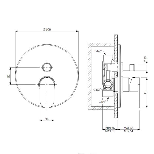 Σετ Μπαταρία Εντοιχισμού Λουτρού Inox Matt - Image 2