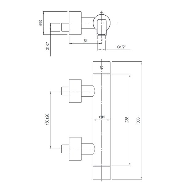 Exo Brushed Inox 316L Wall-Mounted Thermostatic Mixer - Image 2