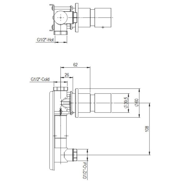 Μίκτης Εντοιχισμού με έξοδο αριστερά Brushed Inox 316L Axis - Image 2