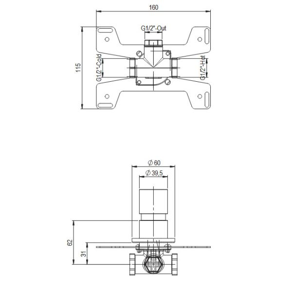 Μίκτης Εντοιχισμού με έξοδο νερού πάνω Brushed Inox 316L Axis - Image 4