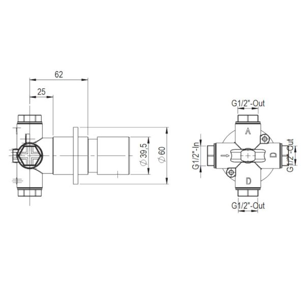 Μίκτης Εντοιχισμού τριών εξόδων Brushed Inox 316L Axis - Image 2