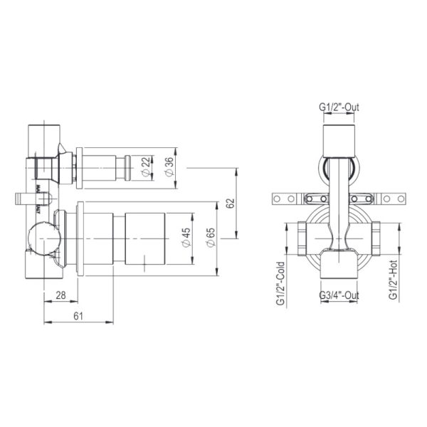 Μίκτης δύο εξόδων Axis Brushed Inox 316L - Image 4