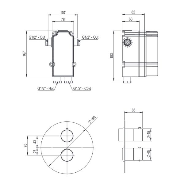 Μίκτης δύο εξόδων θερμοστατικός Axis Brushed Inox 316L - Image 4