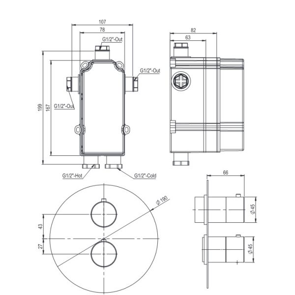 Μίκτης τριών εξόδων θερμοστατικός Axis Brushed Inox 316L - Image 2