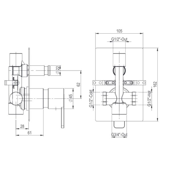 Μίκτης Εντοιχισμού δυο εξόδων EXO Brushed Inox 316L - Image 2
