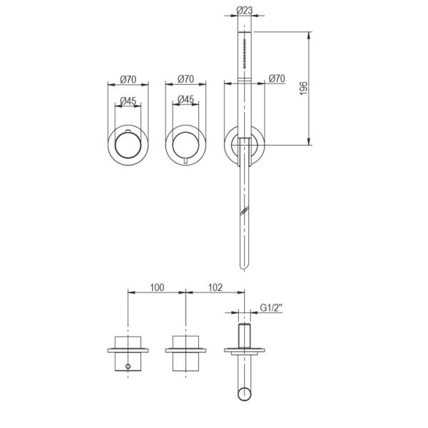 Σετ ντουζ με δύο εξόδους θερμομικτικό ENIGMA Brushed Inox 316L - Image 2