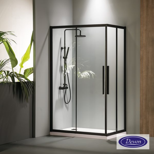 Καμπίνα ντουζιέρας Γωνιακής Εισόδου Corner Entry 100x90, Devon Flow Clean Glass Black Matt
