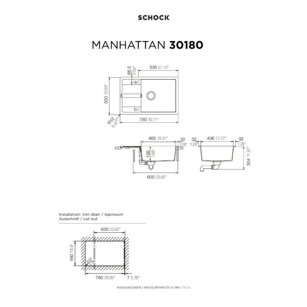 Νεροχύτης Κουζίνας Γρανίτη Manhattan 78x50 Schock Cristalite SuperWhite Granite - Image 2