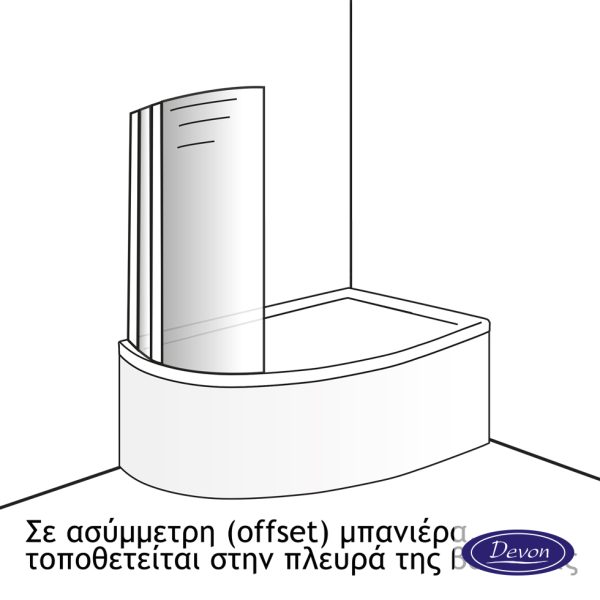 Curved bathtub divider 120cm high 140cm, Devon Primus-Plus Clear Chrome - Image 2