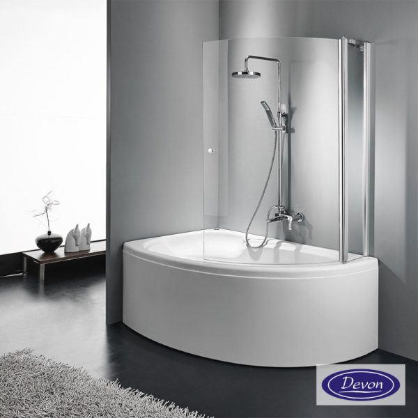 Curved bathtub divider 120cm high 140cm, Devon Primus-Plus Clear Chrome
