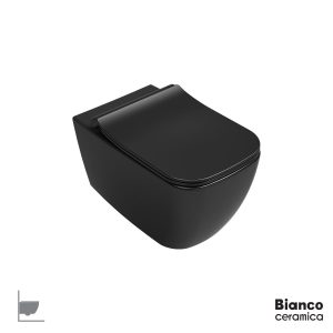 Wall-hung Basin MIZO/51.5 Rimless with Slim Soft Close cover MS36SC, Bianco Ceramica Black Matt