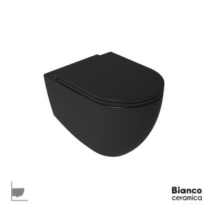 Wall-hung washbasin LENTA/53 Rimless with Soft Close cover MS38C, Bianco Ceramica Black Matt