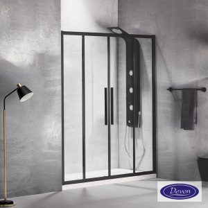Sliding double shower door Flow + 2 Devon Clean Glass Black extension profiles