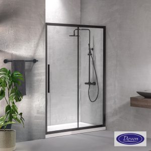 Sliding shower door Flow 140 195cm high Devon Clean Glass Black Matt