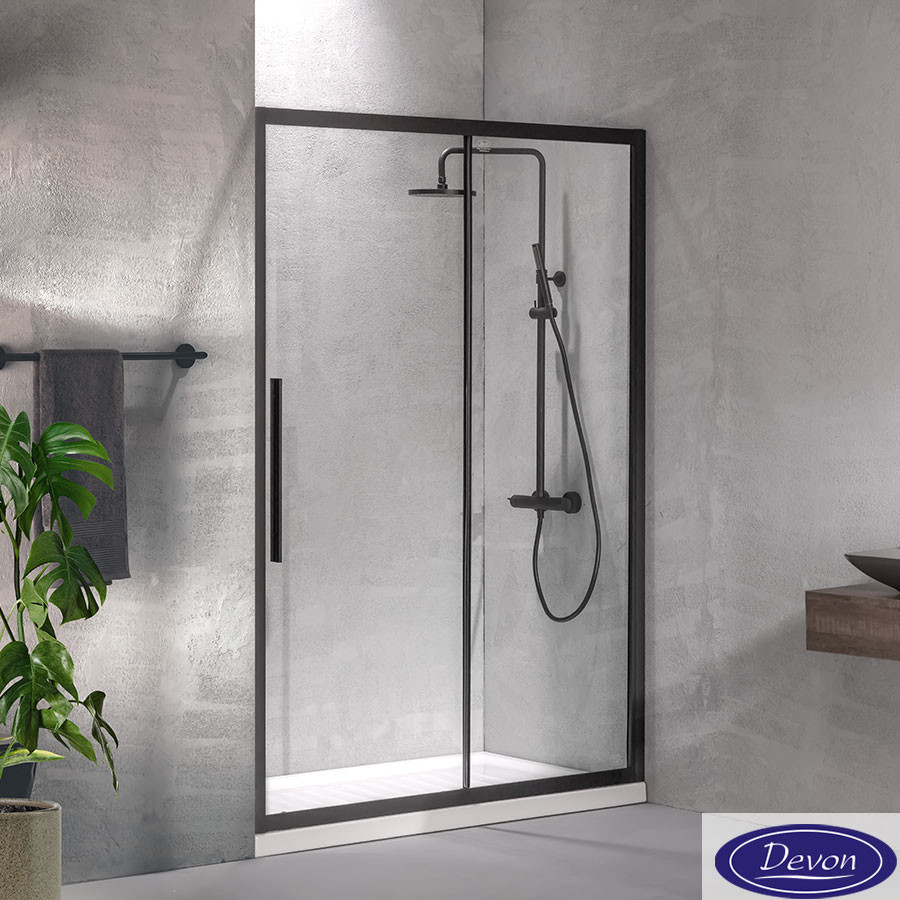 Sliding Shower Cabin FLOW 130 (1 fixed + 1 sliding leave)134-137 x h:195cm Black Matt
