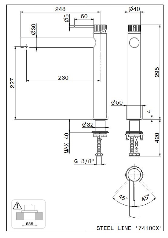 Μπαταρία Κουζίνας STEEL LINE Stainless steel Inox 316 - Image 2