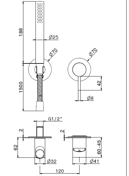 Built-in Shower Set X-STEEL PVD BRUSHED GUN METAL - Image 6