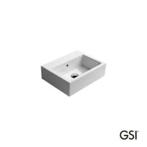 GSI KUBE 45x35 Wall-Hung Porcelain Washbasin (No tap hole / 3 pre-drilled holes) - White