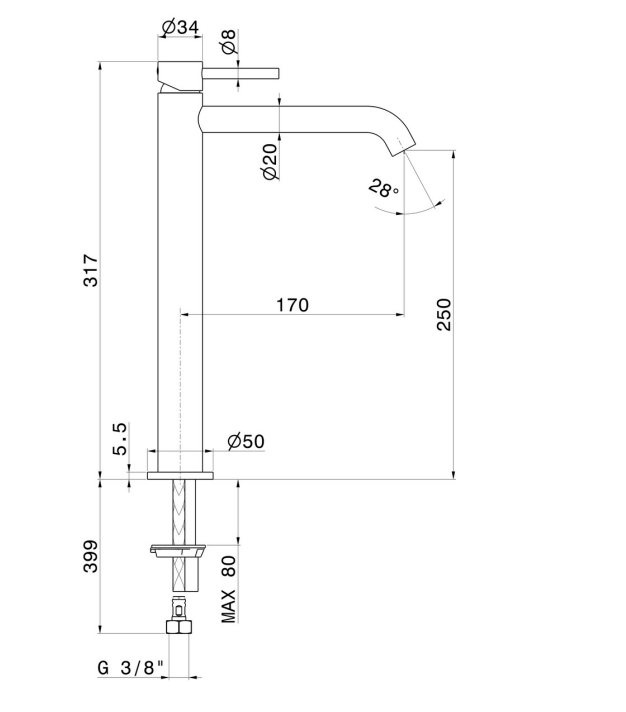 Μπαταρία Νιπτήρος Ψηλή Groove Bronze X-WAY - Image 3