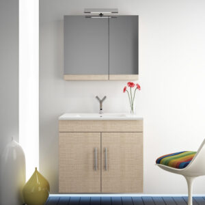 FREE-070 Wall-Mounted Furniture Set: Base Unit + Washbasin + Mirrored Cabinet + Light Fixture